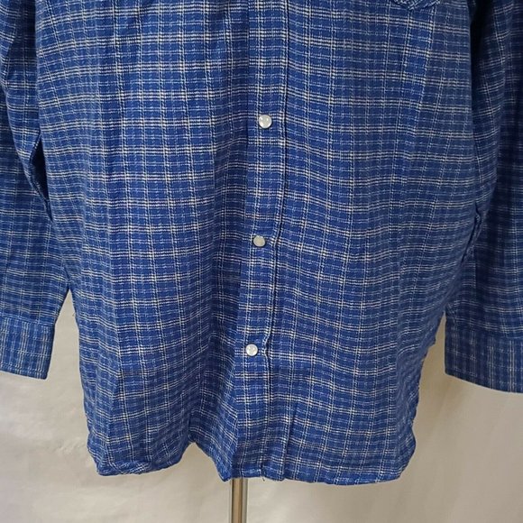 Vtg Haband Casual Joe Mens Large Blue Plaid Pearl Snap Long Sleeve Flannel Shirt - Picture 4 of 11